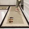 Tapete de Chão para Cozinha Tecido de Linho Estilo Japonês Simples Absorvente de Água Antiderrapante Tapete de Pé Novo Secagem Rápida Resistente à Sujeira Resistente ao Desgaste Tapete de Chão Longo