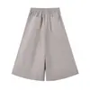 Calça Casual Simples de Cintura Alta Elástica com Barra Flare Cropped em Nylon 12220