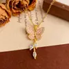Collar de Mariposa de Esmalte Azul Estilo Coreano Accesorio Lujo Ligero Sentido de Diseño de Nicho Cadena Dulce para la Clavícula con Borla de Gota de Agua