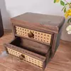 Caja de Almacenamiento de Madera Maciza Estilo Japonés en Stock, Gabinete de Almacenamiento de Ratán, Gabinete de Almacenamiento de Escritorio para el Hogar tipo Cajón para Cosméticos y Joyería