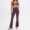 Conjunto de Yoga Cross-border Cor Sólida Alta Elasticidade Feminino Secagem Rápida Justo Cintura Alta Controle de Barriga Micro Flare Calça Corrida Fitness Conjunto de Duas Peças