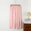 Pantalones Cropped Rectos de Bolsillo de Algodón Puro para Mujer, Color Sólido Casual, Pantalones para Dormir en Casa, Dropshipping Primavera y Verano