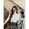Nova Camada Base Feminina Outono/Inverno Gola Média Alta Primavera/Outono Branco Caxemira Sensação Tricotada Top