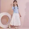 Conjunto de Vestido de Verano para Niñas, Nuevo Estilo de Moda Falda Elegante Infantil, Conjunto de Dos Piezas Camiseta de Manga Corta de Verano para Niños Mayores
