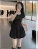 Vestido Rosa de Manga Corta Estilo Coreano para Mujer en Verano, Único y Hermoso, Elegante y Ceñido, Falda Corta con Forma de Capullo de Flor que Ceñe la Cintura