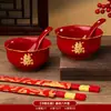 Tazas de Té para Brindis de Boda, Tazas y Cuencos de Pareja Dragón y Fénix, Juego de Cuenco y Palillos de Boda, Juego de Té Rojo para Novios