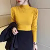 Meia gola tartaruga suéter de outono e inverno suéter feminino manga comprida camisa de fundo solto gola média fino manga interna bolha top