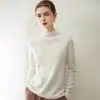 Suave y elegante~ Suéter de mujer sin costuras 100% cachemir con cuello semi-alto y bordes enrollados, cálido, suave, versátil y perfecto para usar en capas