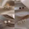 Pendientes Geométricos de Plata S925 con Pin de Diamante para Mujer Moda Corea del Sur Pendientes Sencillos de Flor Joyería para Orejas Dulce Versátil de Perla