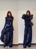 Conjunto de otoño para mujer 2026 nuevo casual deportivo sudadera azul marino y pantalones estilo coreano conjunto completo para principios de otoño