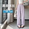 Pantalones Machete de Pierna Ancha de Seda de Hielo Pezón Blanco para Mujer Verano Delgados 2024 Nuevos Casual Sueltos Cintura Alta Sensación de Textura Sumergidos