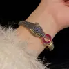Pulsera Clásica de Oro Real de 18K con Microincrustaciones de Circonita de Cobre Circonita Joyería de Leopardo del Dinero Accesorios Transfronterizos Europeos y Americanos Pulsera de Cabeza de Leopardo