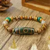 Pulsera de Cuentas Dzi Sintéticas para Hombre Pulsera de Piedra Ojo de Tigre Cuentas de Madera Pulsera de Cuentas Dzi de Tres Ojos Pulsera Retro para Hombre