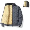 Nuevo abrigo de invierno para hombre de lana de cordero y algodón, esquema de color clásico, cuello mao simple, chaqueta de plumón versátil y cálida