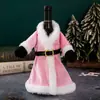 Decoração de Capa para Garrafa de Vinho de Natal Veludo Rosa Dourado Conjunto de Vinho Tinto Saia de Mesa Vestido Decoração de Capa para Garrafa de Champagne
