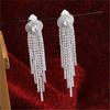 Aretes Largos Exagerados de Plata S925 para Mujer, Moda Coreana Elegante con Diamantes y Borlas, Aretes de Celebridad de Internet
