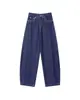 Jeans Lavados Vintage con Dobladillo Curvo para Mujer, Pantalones Banana de Corte Holgado, Pantalones Anchos con Caída y Desgastes en Dobladillo Curvo en Stock