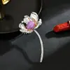 Elegante Broche de Lujo Hoja de Plata Corazón Morado Flor de Loto Estilo Chino Pin Accesorios Qipao Nuevo Estilo Chino Atuendo Elegante Regalo