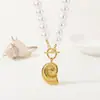 Pulsera de Acero de Titanio con Colgante de Corazón con Perlas, Cadena de Perlas Retro Francesa de Alta Gama, Hebilla Ot de Lazo, Estrella de Mar Festoneada, Diamante