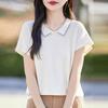 Blusa de Lã Tricotada com Gola Peter Pan e Manga Curta para Mulheres, Novo Estilo Verão 2026, Camiseta Básica Jovem, Camiseta Fina Lisa