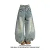 Jeans Lavados con Efecto Desgastado de Diseño Cimitarra Retro Americano para Mujer, Nuevos Pantalones Anchos Holgados de Cintura Alta para Otoño