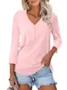 2024 Amazon Europa y América Transfronterizo Primavera y Otoño Nuevo Camiseta Casual de Manga Larga para Mujer con Cuello en V y Tubo de Puerta de Color Sólido