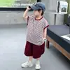 Conjunto de Verão Sem Mangas Listrado para Meninos 2026 Novo Estilo Coreano Conjunto de Colete Fresco Estiloso para Crianças Roupas de Bebê
