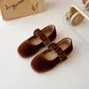 Zapatos de Otoño Nuevos Individuales para Niños Mocasines Mary Janes de Gamuza Zapatos de Cuero Retro para Niñas Elegantes Zapatos de Princesa de Terciopelo Zapatos para Niñas