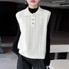 Colete de suéter gola polo estilo coreano 100% lã pura, colete de tricô, top sem mangas para sobrepor para mulheres
