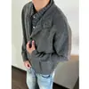 Cardigan de Tricô Vintage Estilo Old Money para Homens, Peso Pesado, Simples e Versátil, Suéter Cinza Carvão para Homens