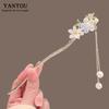 Estilo antigo pêssego flor tassel hairpin Lily high-grade placa hairpin mulheres novo chinês cheongsam hairpin Hanfu cocar