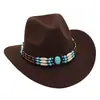 Estilo Étnico Transfronterizo Sombrero Fedora Vaquero Occidental Turquesa Sombrero de Monta Jazz Ala Enrollada Sombrero de Fieltro Sombrero de Sol Artístico Retro