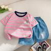 Meninos Verão Curto- manga comprida terno novo bebê infantil verão coreano meia- manga jeans 2 two- peças conjunto 3 anos de idade