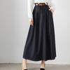 Falda vaquera de cintura alta azul oscuro retro de tiro real en stock para mujer, falda adelgazante de longitud media y gran vuelo para primavera y otoño.