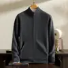 Suéter Masculino de Cashmere 100% Puro Cardigã Outono e Inverno Gola Alta Meia Manga Solto Grosso Zíper Casual Jaqueta Suéter de Tricô