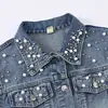 Comercio Exterior Transfronterizo Moda Pesada Chaqueta Corta de Mezclilla con Cuentas para Mujer Holgada de Manga Corta/Media Casual