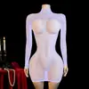 Nova lingerie sexy com recorte vazado estilo europeu e americano, body de rede transparente tentador com mangas compridas para mulheres