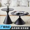 Mesa de Centro de Madera Maciza Crema Estilo Nórdico para Sala de Estar Doméstica Combinación Moderna Simple Redonda Móvil