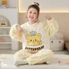 Pijama cálido de forro polar coral para otoño e invierno, nuevo conjunto de pijama y ropa de estar de franela de invierno estilo caricatura para niñas pequeñas