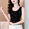 Verão 2025 Novo Top de Moda Feminina de Alta Qualidade Estilo Europeu Resistente com Grade de Strass Tendência Colete Base Camada Única