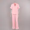 Pantalones Largos Sueltos de Doble Capa de Algodón Puro Arrugado con Volantes, Estilo Nuevo Otoño e Invierno 2026, Transfronterizos Europeos y Americanos, Pijama para Mujer, Ropa de Casa
