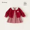 Ropa Bangxuan para niños, vestido de otoño para niñas, conjunto de falda a cuadros, conjunto de cárdigan de dos piezas para niñas, conjunto de vestido para niños