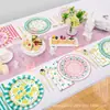 Bp027 Plato de Papel con Flores de Colores Vajilla para Fiesta Festiva para 8 Personas Decoración Pequeña de Flores Silvestres Plato de Papel Desechable