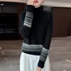 Suéter de punto 100% lana con botones, cuello semiabierto para mujer, suéter grueso, nuevo estilo de otoño e invierno, patrón Fair Isle, manga larga, moderno y a la moda