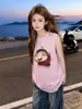 Camiseta de Algodón sin Mangas Estilo Americano para Hombres y Mujeres, Corte Holgado, Estampado de Personaje de Dibujos Animados Rosa, Top Versátil para Verano, Moderno