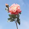 Peonía de gran venta con bordes quemados, con dos cabezas, flores artificiales, perfecta para decoraciones de boda, decoración del hogar y exhibiciones en la sala de estar.