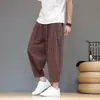 Pantalones harén rectos de talla grande, lino grueso, pantalones deportivos holgados a rayas estilo chino, pantalones cortos para hombre, verano finos nuevo estilo chino