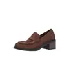 [Em Estoque] 2666 Mocassins Confortáveis com Solado Macio e Forro de Lã para Mulheres, Novos Sapatos de Couro Outono/Inverno com Salto Alto Bloco