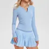 Nuevo Top Básico de Yoga de Manga Larga con Cuello en V Transfronterizo para Mujer, Elástico, Ajustado, Versátil, Favorecedor, Ceñido, Adecuado como Ropa Exterior y como Capa Base