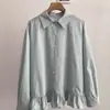 Camisa Estilo Novo Patchwork com Babados Dopamina Primavera 2026 Elegante Manga Longa Solta Redutora de Idade Top Boneca Feminino